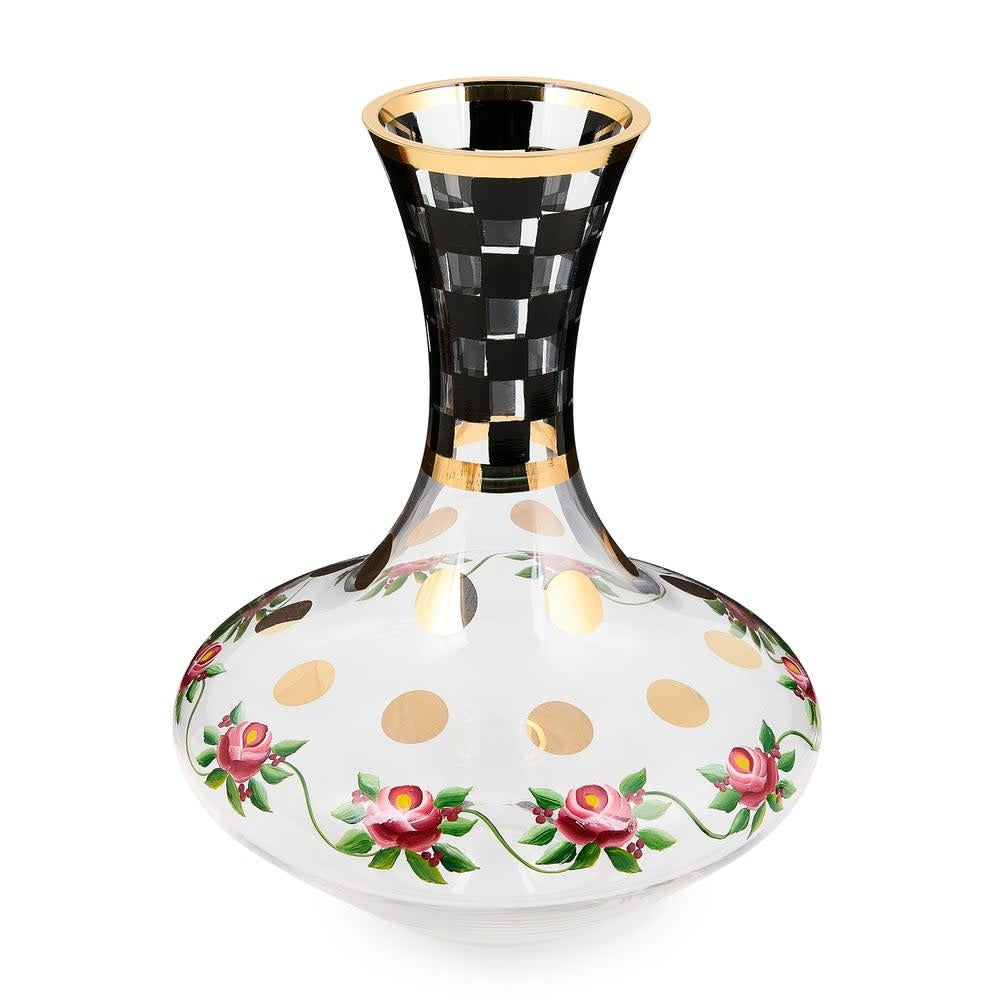 Hand-painted black glass wine decanter with gold lustre embellishment