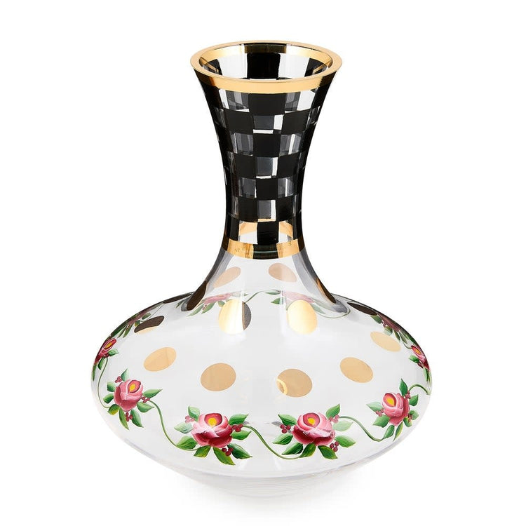 Hand-painted black glass wine decanter with gold lustre embellishment