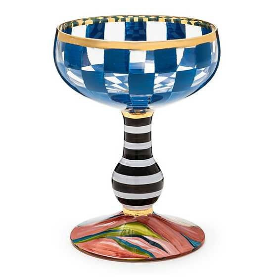 Hand-blown royal blue Carnival Coupe glass with a tapered bowl shape