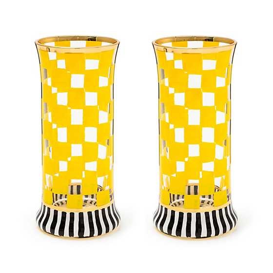 Hand-painted yellow highball glass with gold lustre embellishment