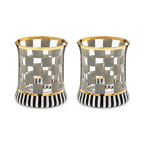 Hand-painted mouth-blown tumbler glass with gold lustre embellishment and sterling finish.