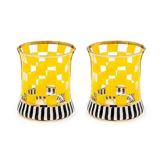 Hand-painted yellow Carnival tumbler glass with gold lustre embellishment.