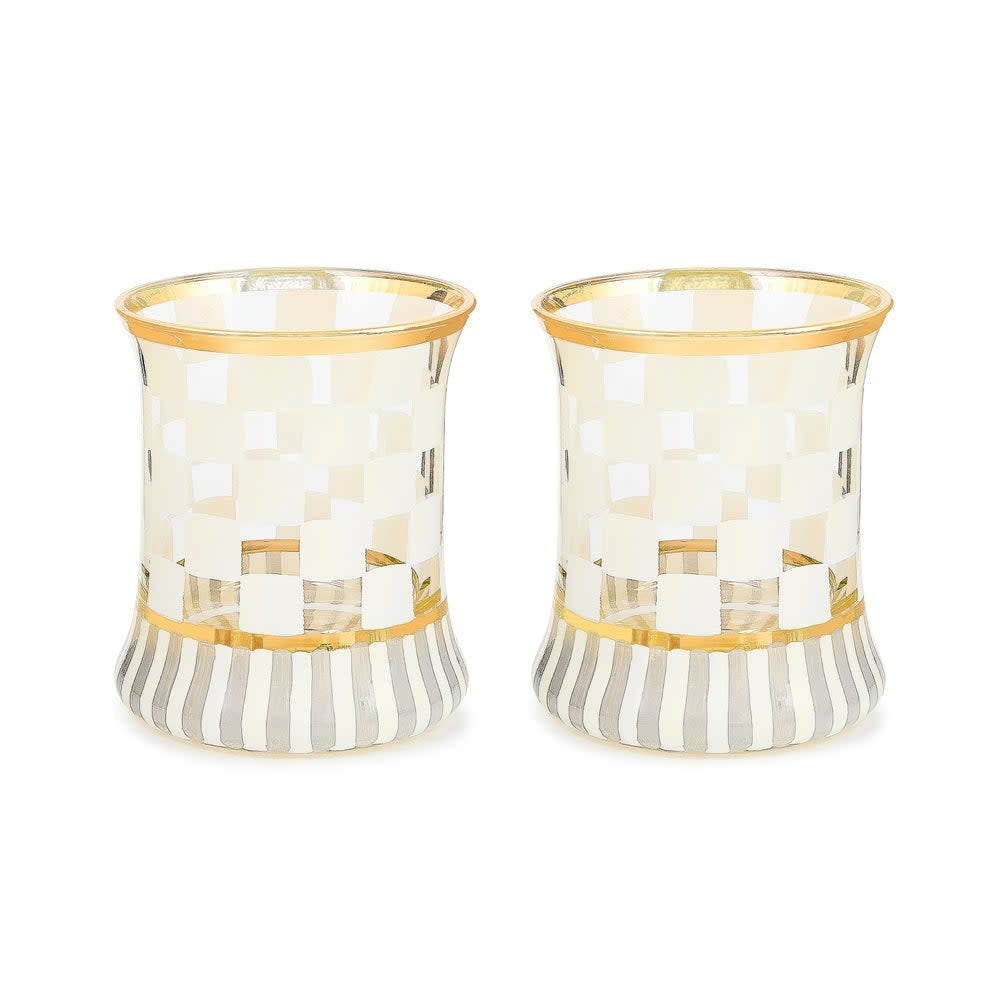 Hand-painted white Carnival tumbler glass with gold lustre embellishment.