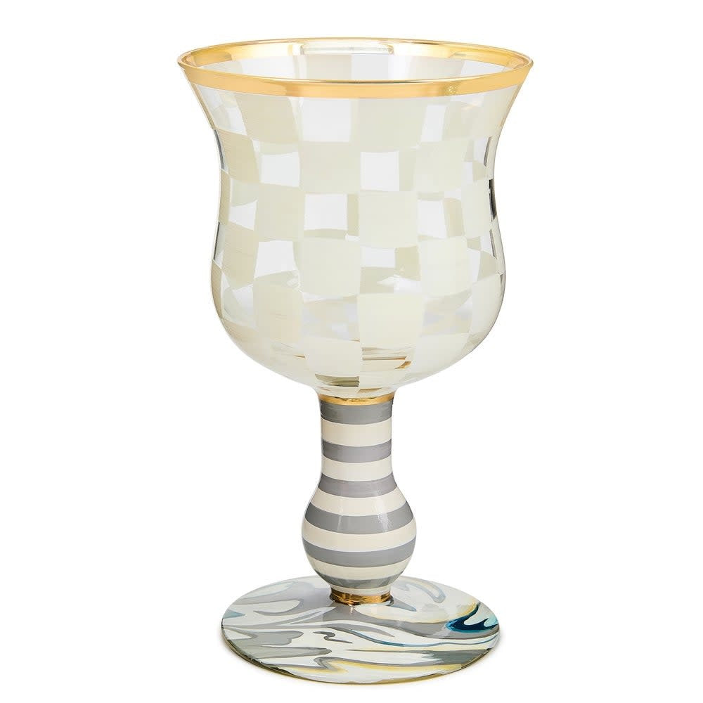 Hand-painted white wine glass with gold lustre embellishment