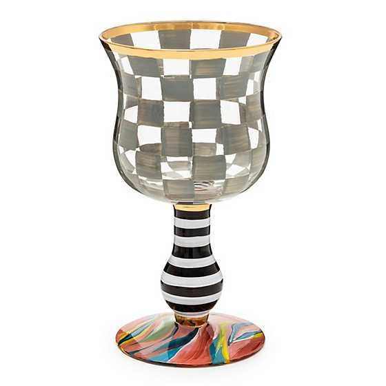Hand-painted Carnival wine glass with gold lustre embellishment on clear glass