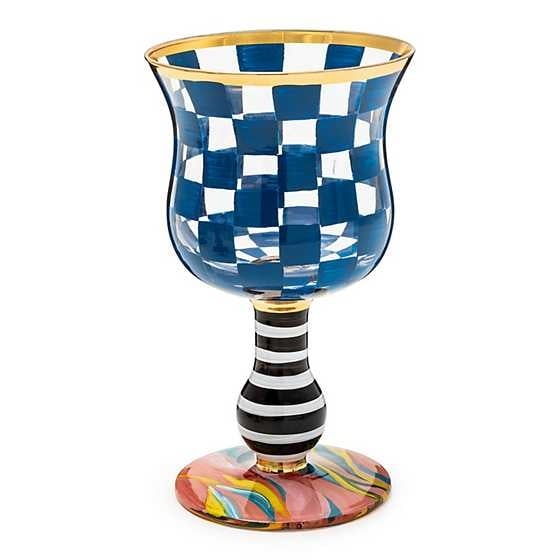 Hand-painted Carnival wine glass with gold lustre embellishment on clear glass