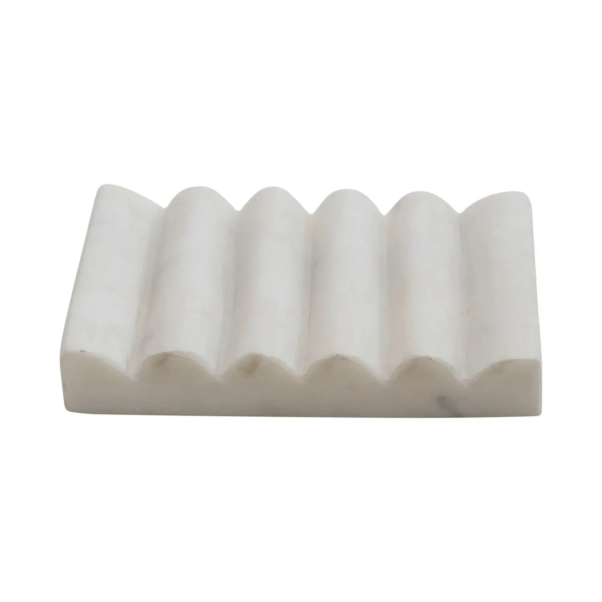White carved marble soap dish with a groove drainage design