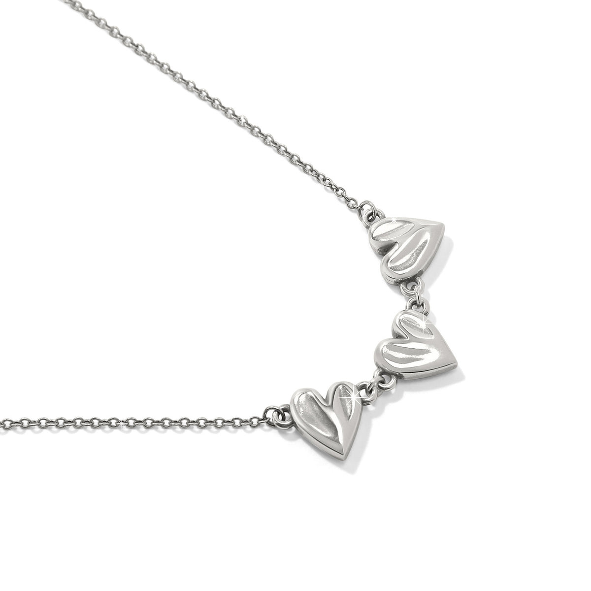 Silver-gold two-tone adjustable mini necklace with a cascade heart pendant on an 18-inch chain.