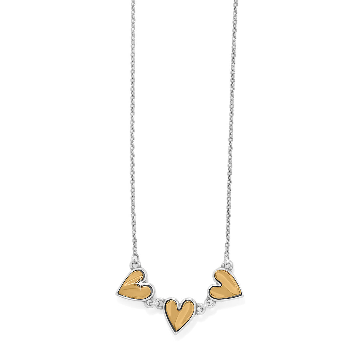 Silver-gold two-tone adjustable mini necklace with a cascade heart pendant on an 18-inch chain.