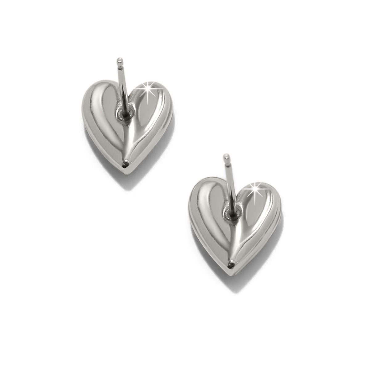 Silver post earrings with golden button caps featuring a fluid two-tone waterfall heart drop.