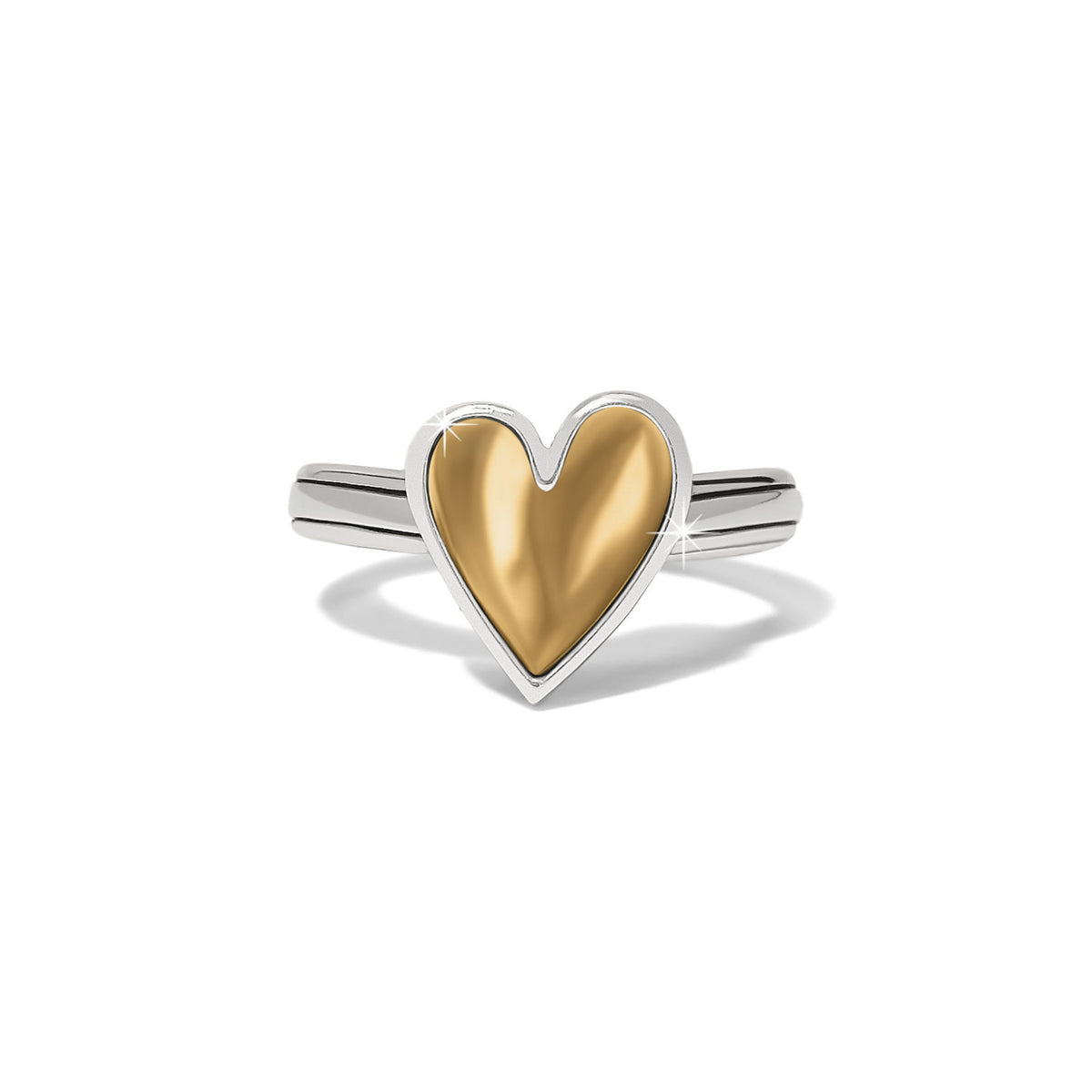 Silver-gold two-tone heart-shaped ring with cascade sparkle detail