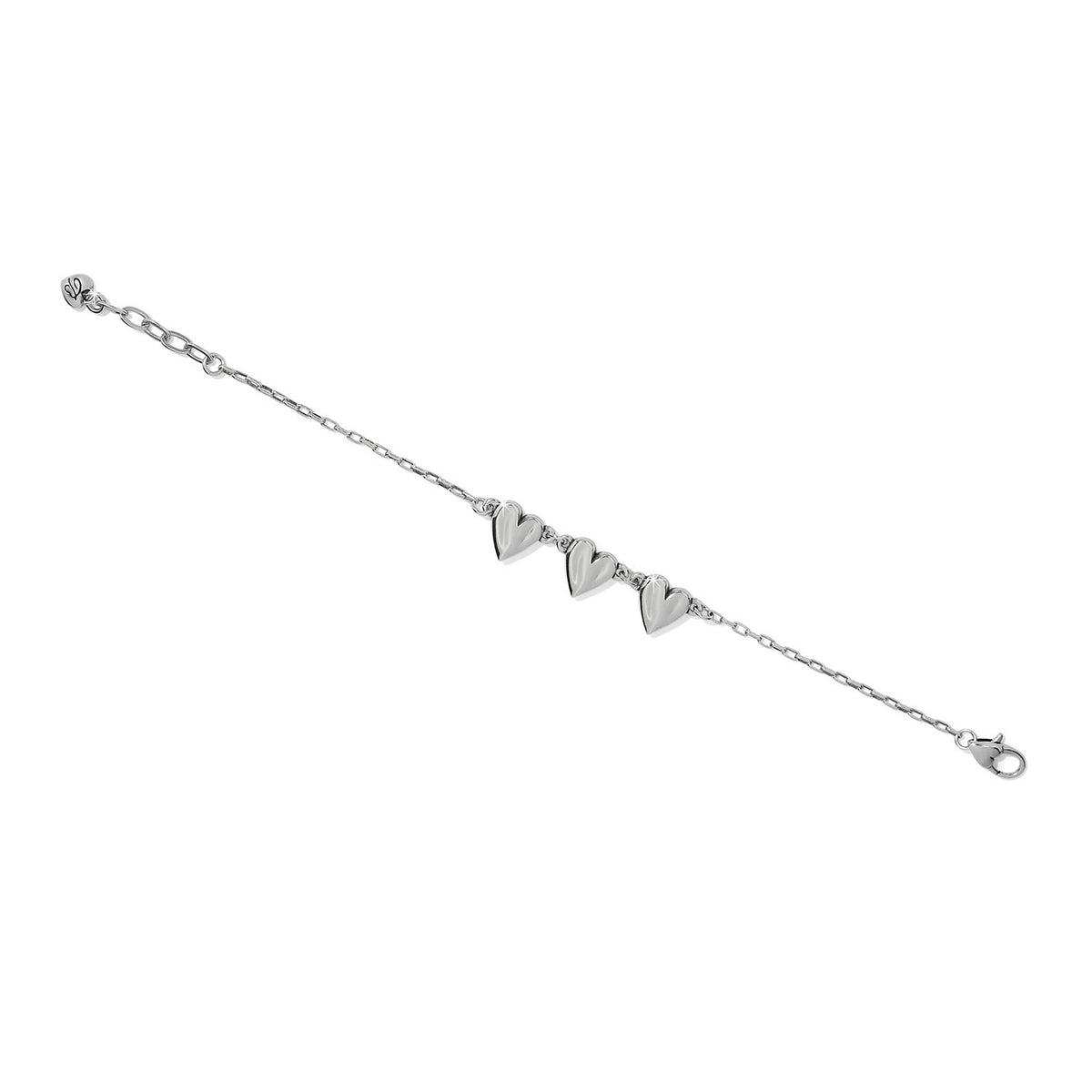 Adjustable two-tone silver and gold metal bracelet with lobster claw closure featuring a cascading heart trio design.