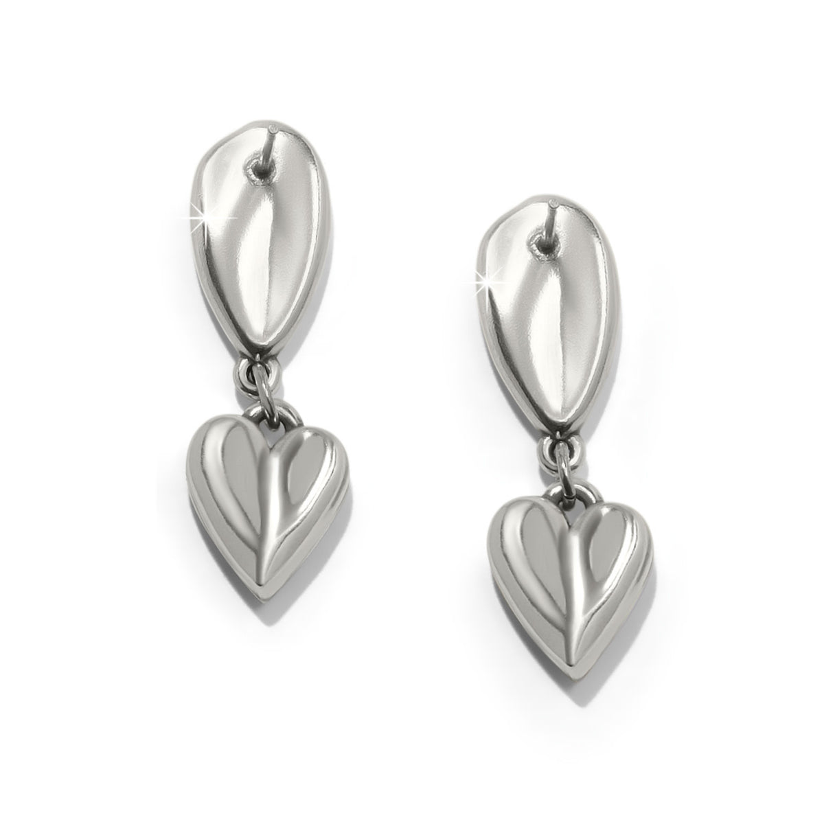 Silver-plated post drop earrings featuring a two-tone cascade heart design with gold accents.