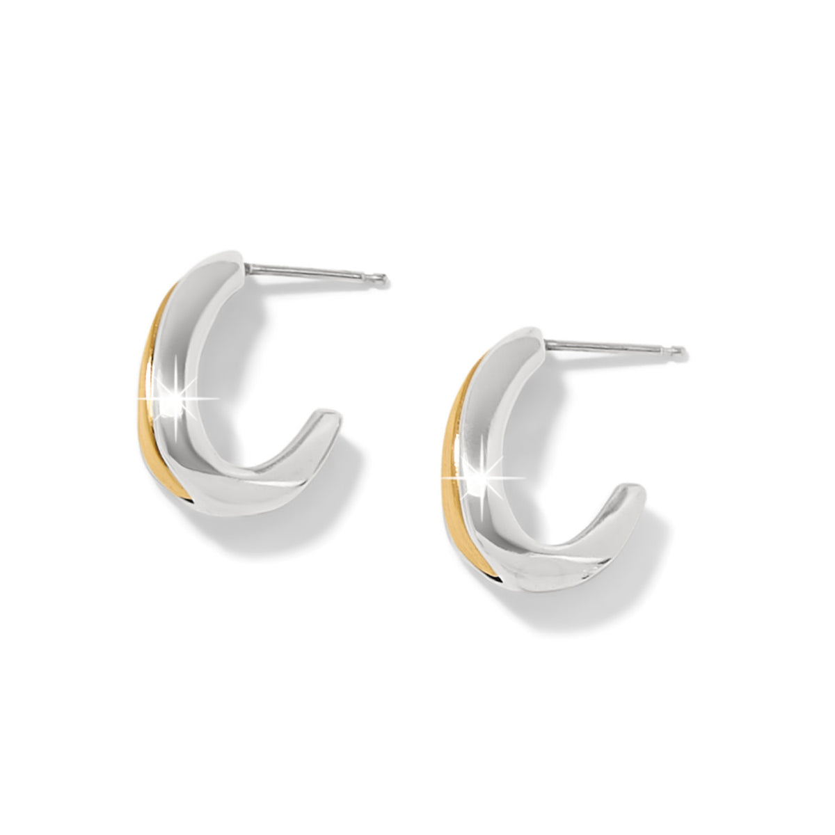 Silver plated post hoop earrings with a flat disc back.