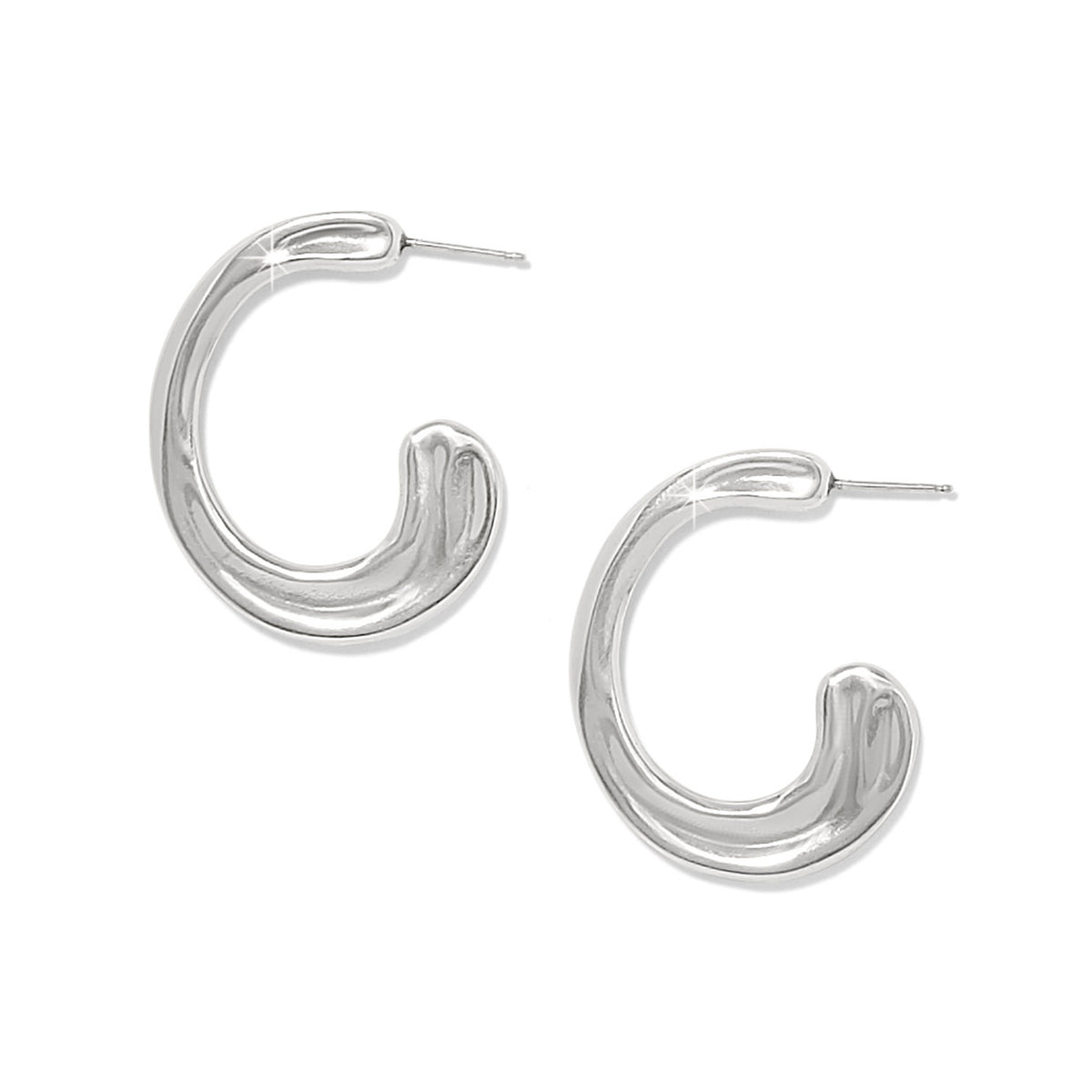 Silver plated post hoop earrings with a flat disc back.