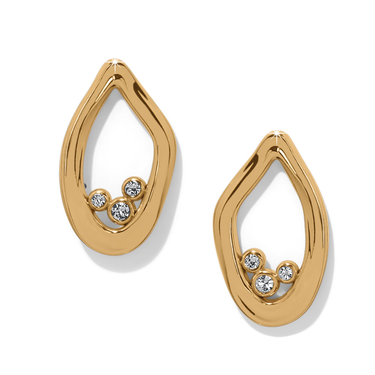 Gold plated post earrings with flat disc backs featuring fine quality crystals