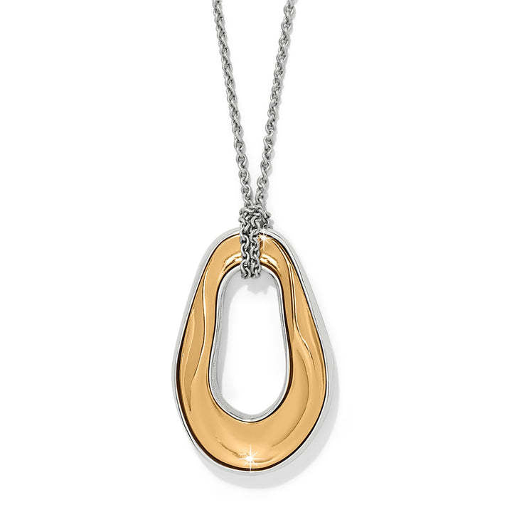 Silver-gold two-tone Cascade Rio necklace with elongated pendant on adjustable chain.