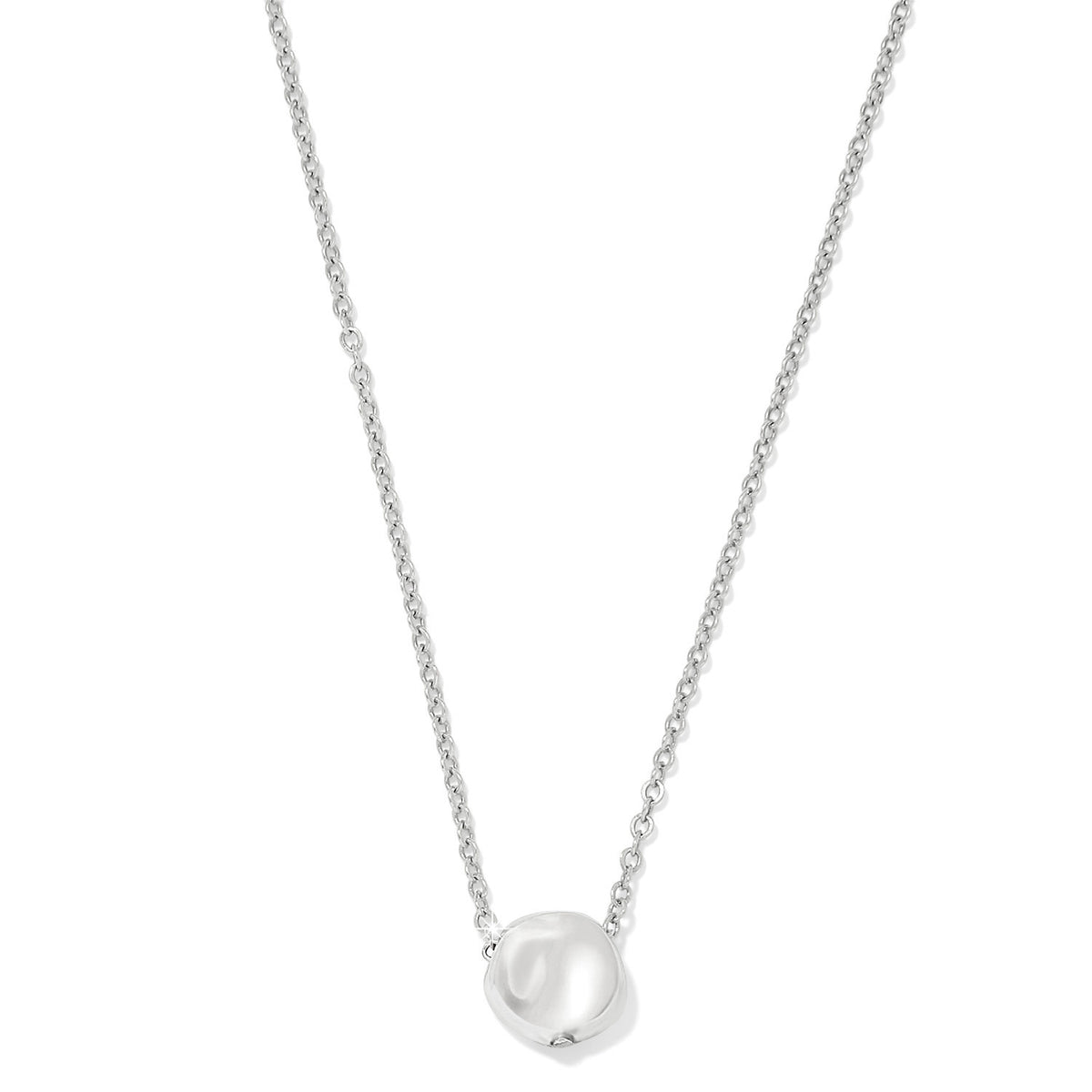 Silver-gold two-tone round pendant necklace on a silver chain with lobster claw closure.