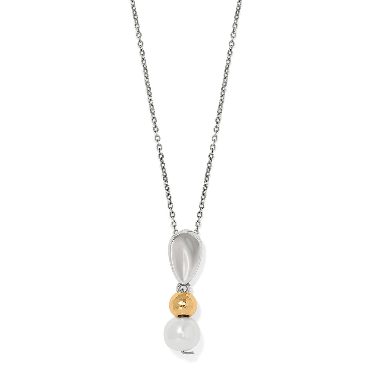 Silver-gold two-tone baroque glass pearl pendant necklace with lobster claw closure