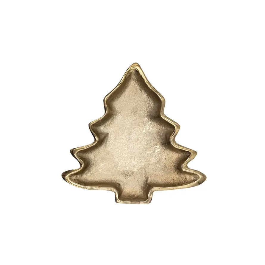 Cast aluminum tree-shaped dish with a gold finish