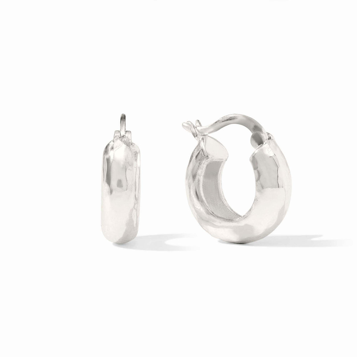 Silver chunky huggie hoop earring with upper glass bead detail
