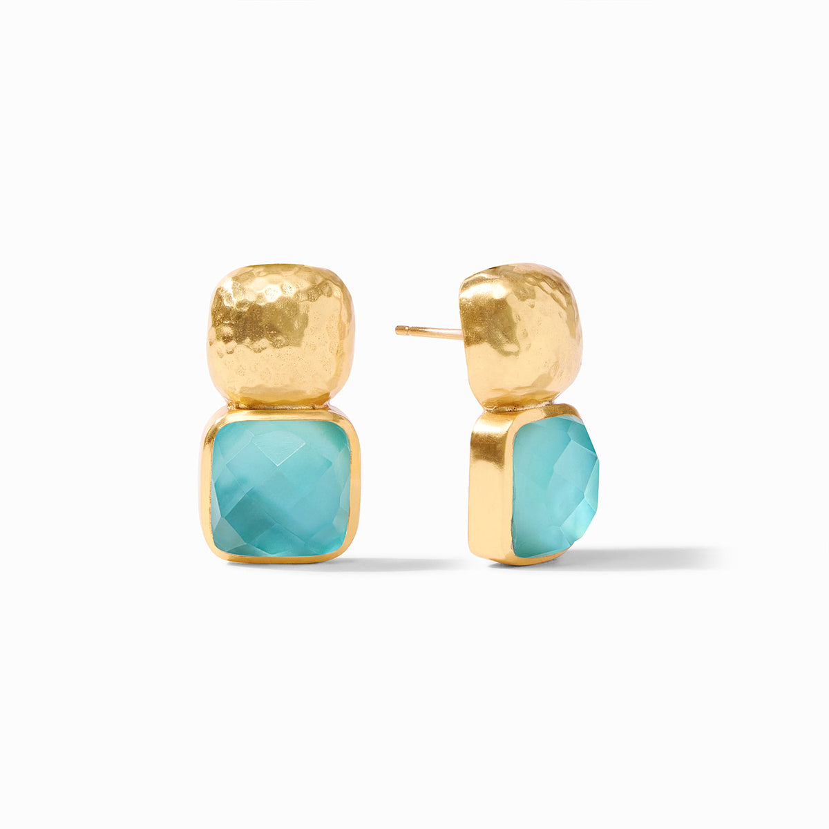 Catalina earring with one-inch length imported glass in Bahamian blue and mother-of-pearl.
