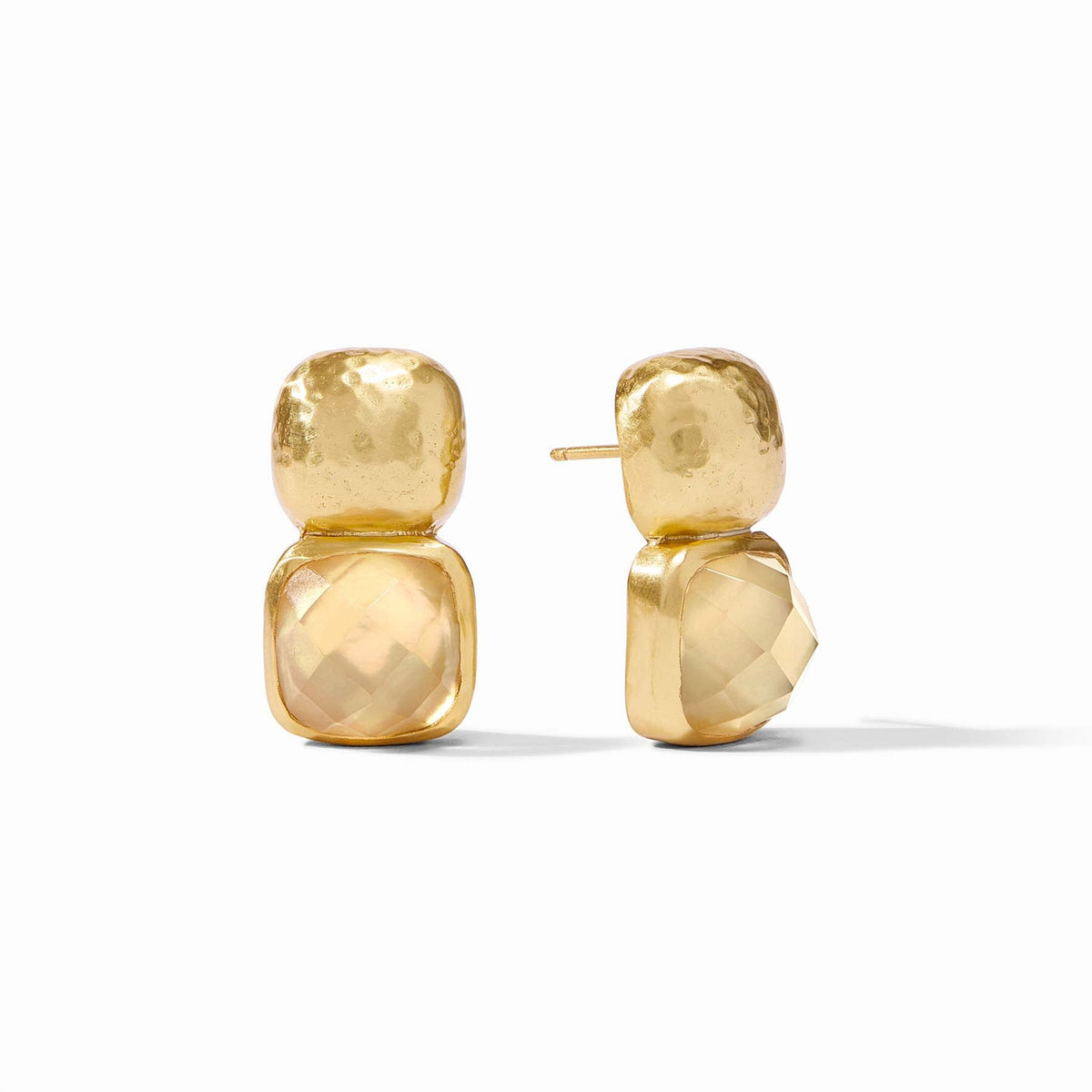 Iridescent champagne Catalina earring with mother-of-pearl accents on a gold plate.
