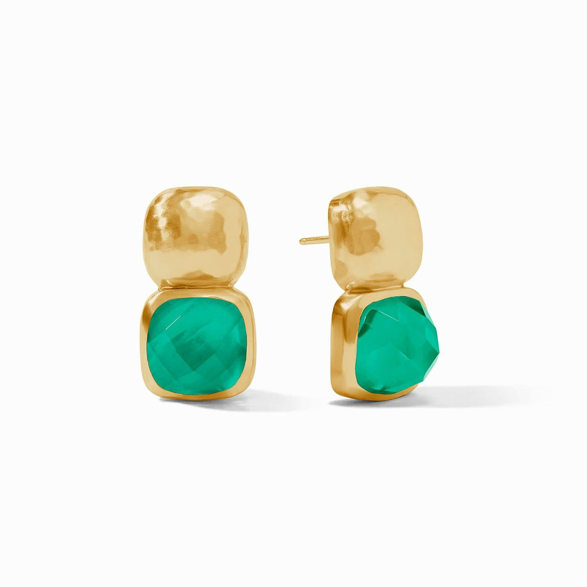 Catalina earring featuring iridescent emerald green glass with mother-of-pearl accents in a classic stud silhouette.