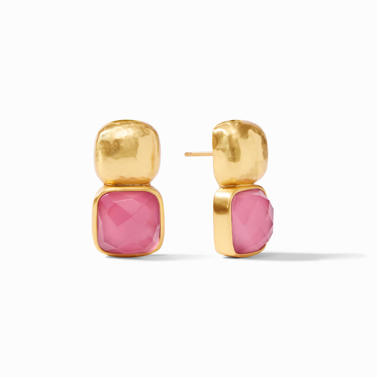 Catalina earring featuring iridescent peony pink mother-of-pearl with a gold plate finish.