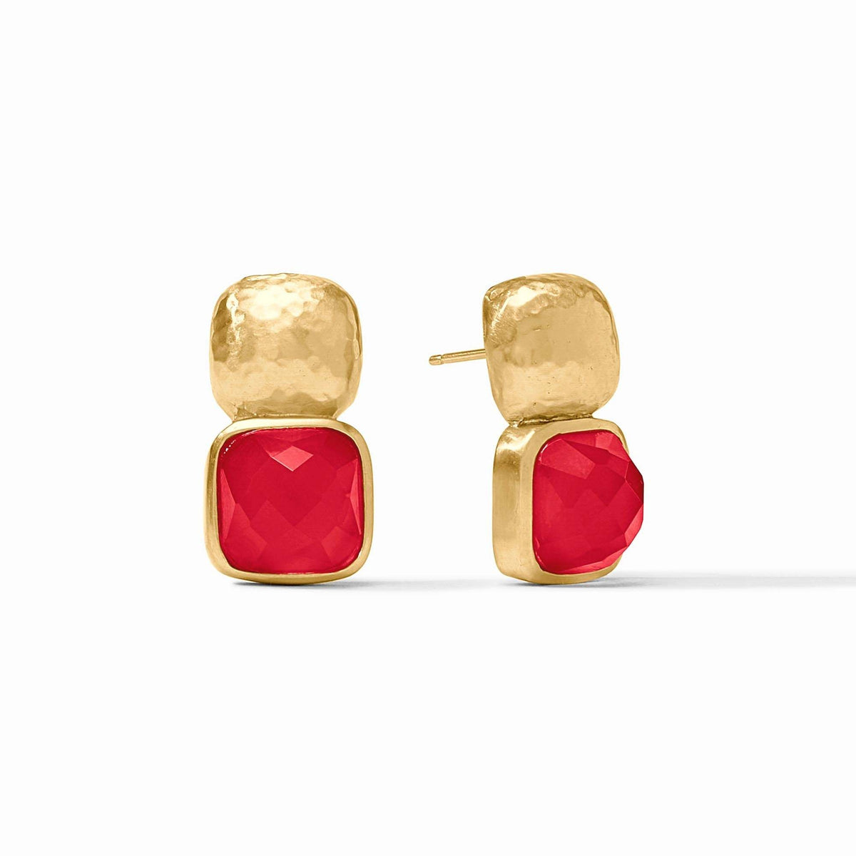 Catalina earring with iridescent strawberry glass stone in a gold plate setting
