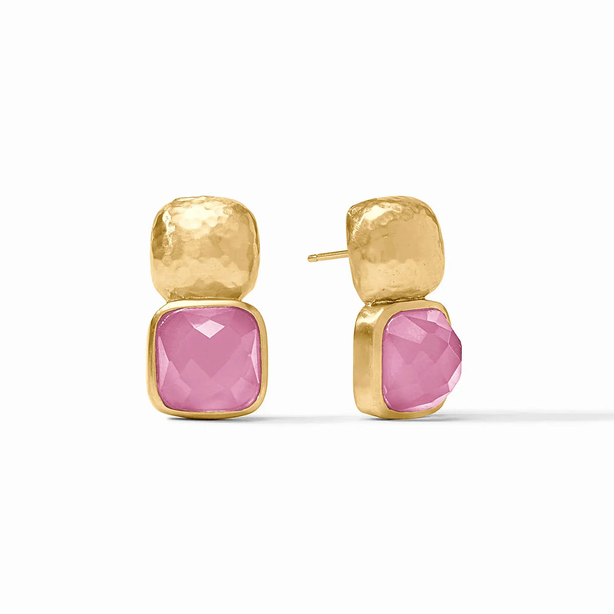 Catalina earring featuring iridescent pink tourmaline stone with mother-of-pearl accents in a gold-plated setting.