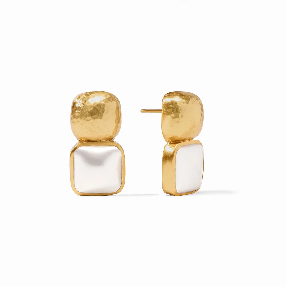 Catalina earring featuring a one-inch imported glass drop with mother-of-pearl accents on gold plate.