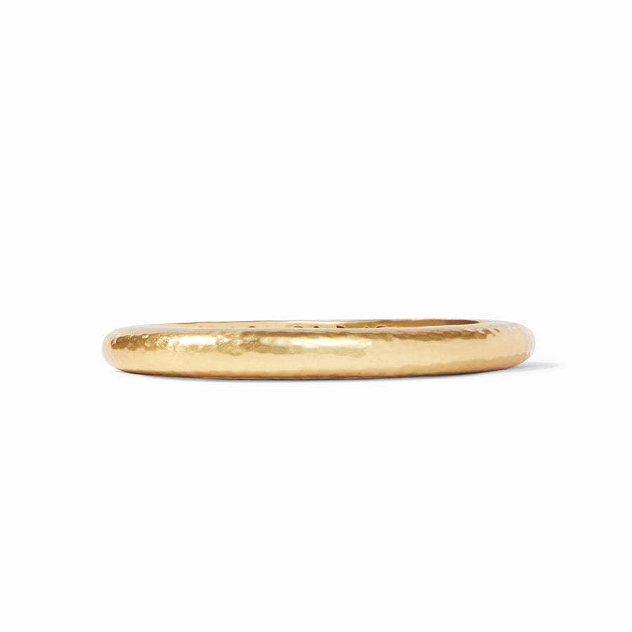 Gold-plated Catalina stone hinge bangle with hammered texture, rose-cut glass stations, and mother-of-pearl doublet.