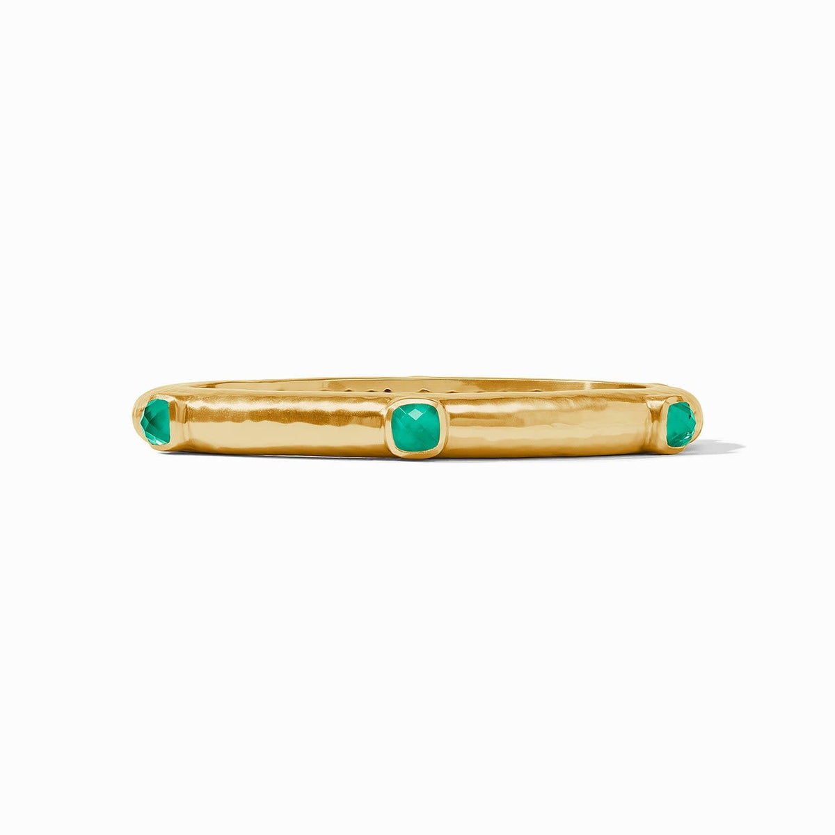 Catalina Stone Hinge Bangle in iridescent emerald green with rose-cut glass and mother of pearl details.