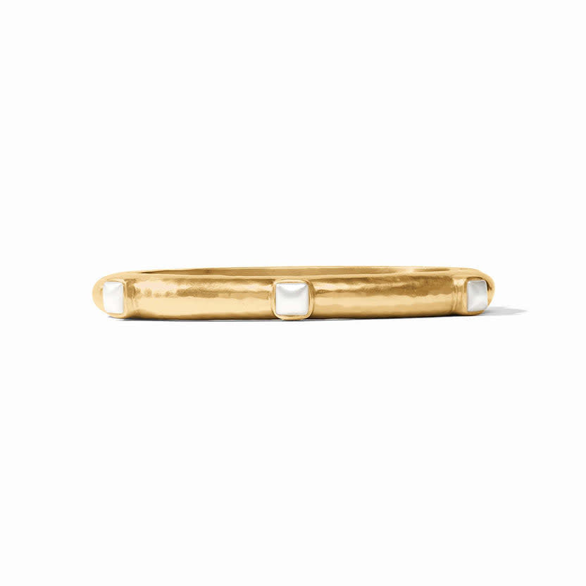 Rose-cut glass bangle with mother-of-pearl doublet in hammered gold plate