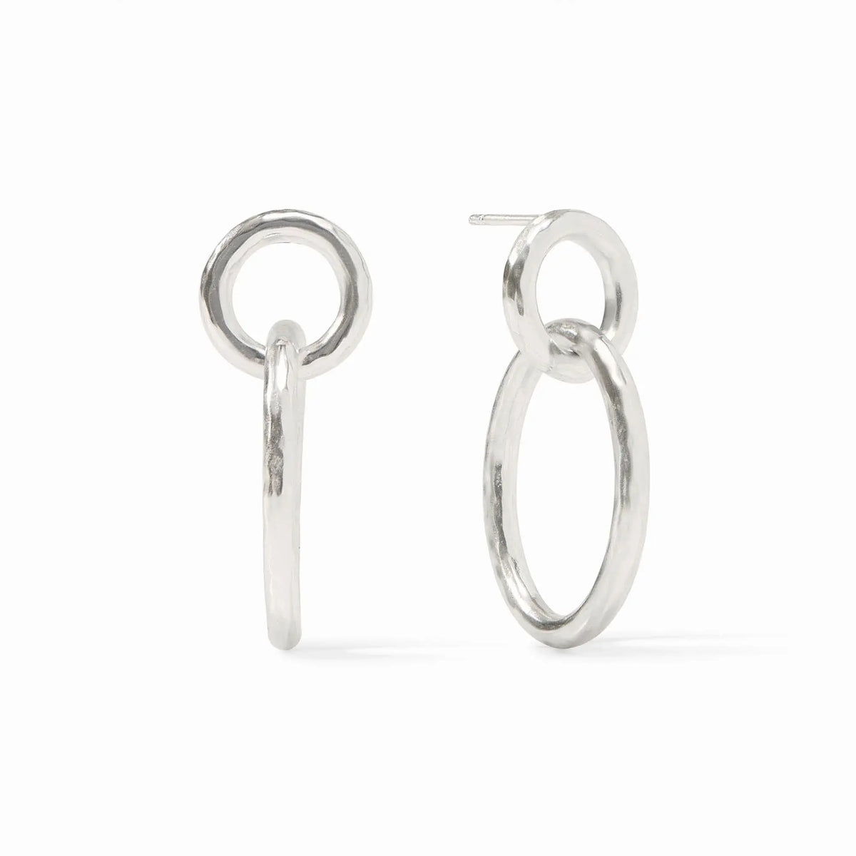 Silver Catalina Link earring featuring a slender hammered oval interlinked with a smaller circle.
