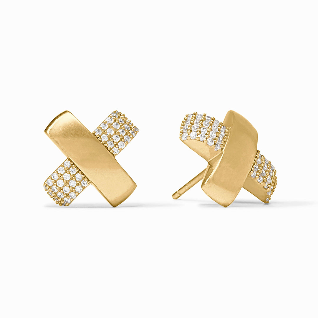 Julie Vos Catalina stud earrings with gold-plated posts featuring cubic zirconia pavé stones.