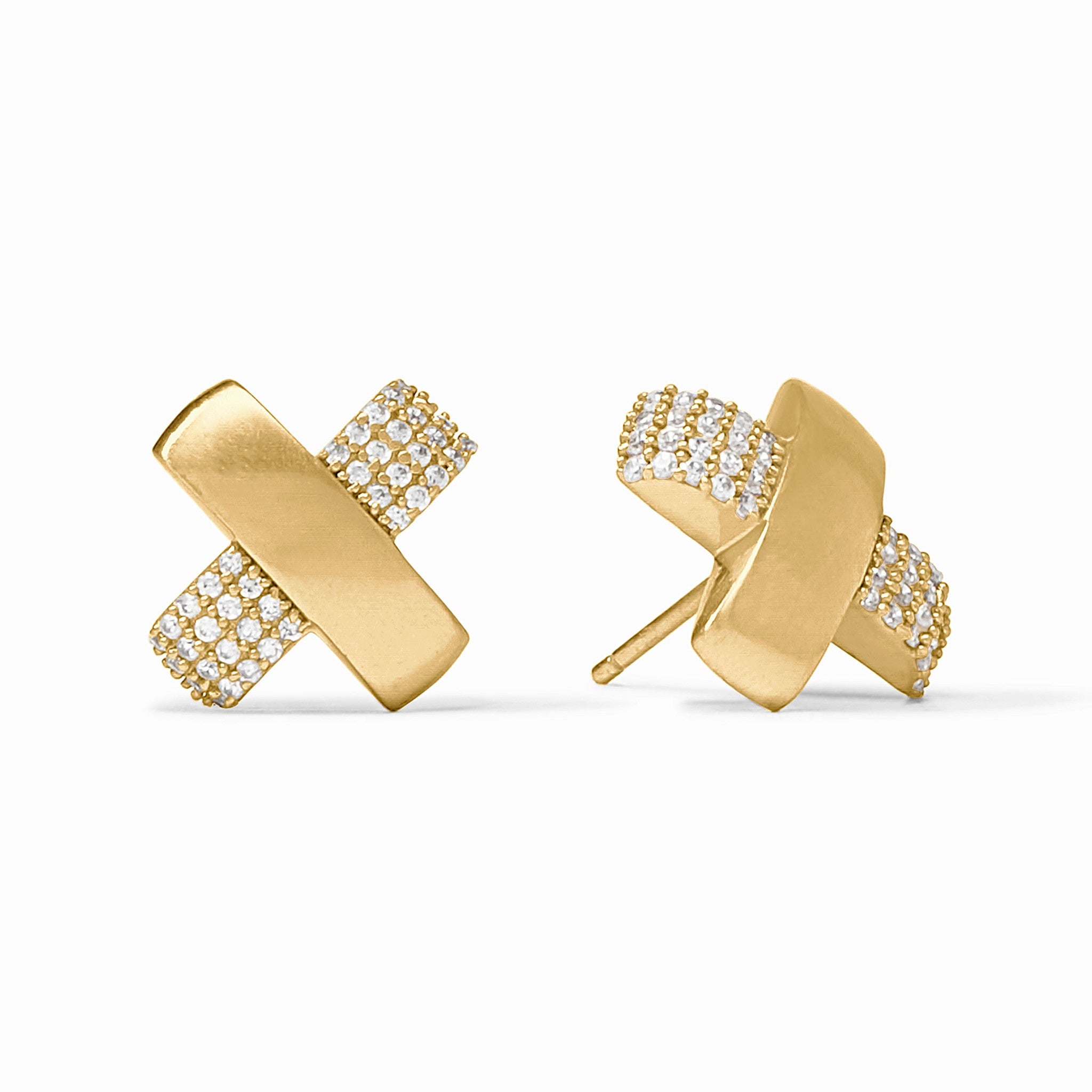 Julie Vos Catalina stud earrings with gold-plated posts featuring cubic zirconia pavé stones.