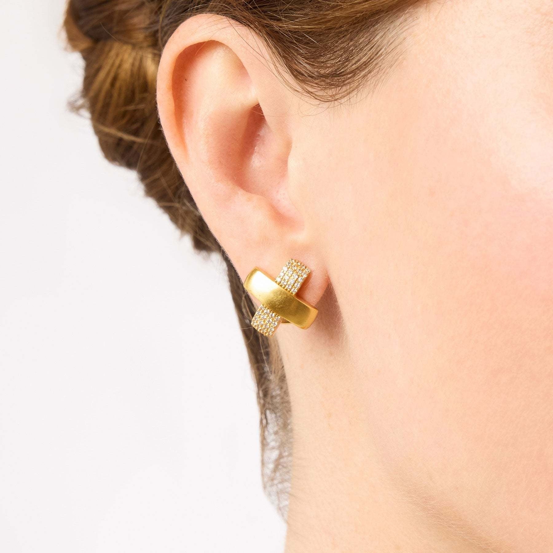 Catalina X gold-plated cubic zirconia stud earrings with pavé stones and Julie Vos hallmark