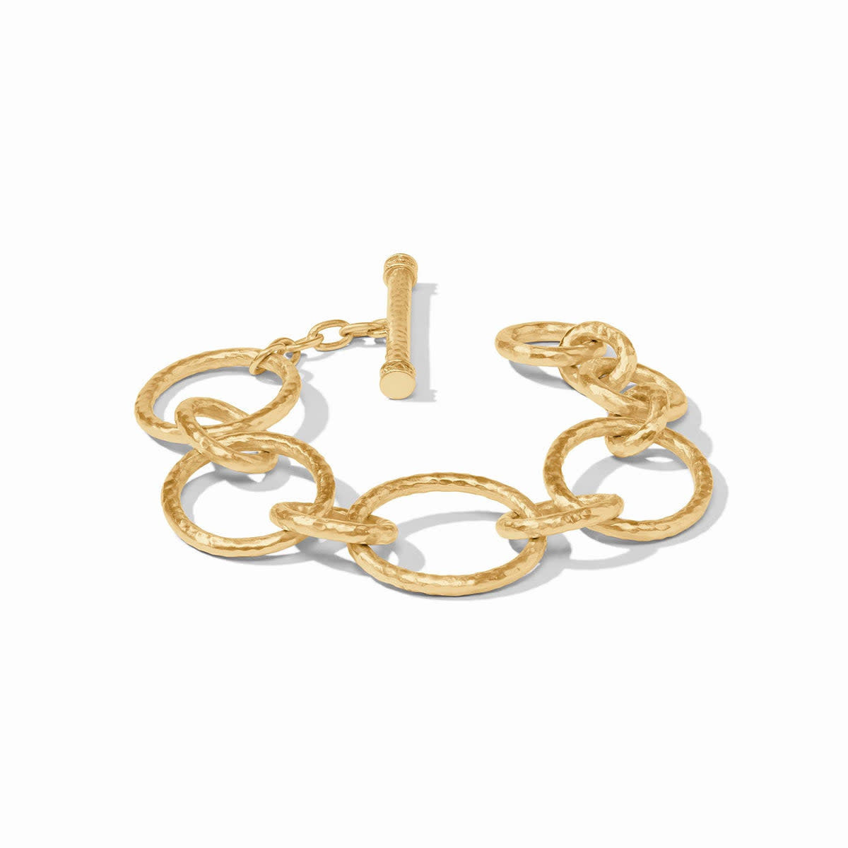 Adjustable gold link bracelet with alternating loops and a toggle clasp