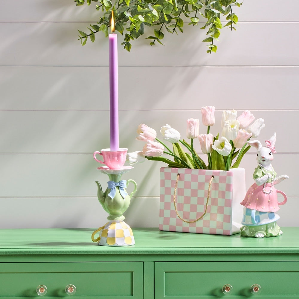 9" Resin Teapot And Cup Candle Holder