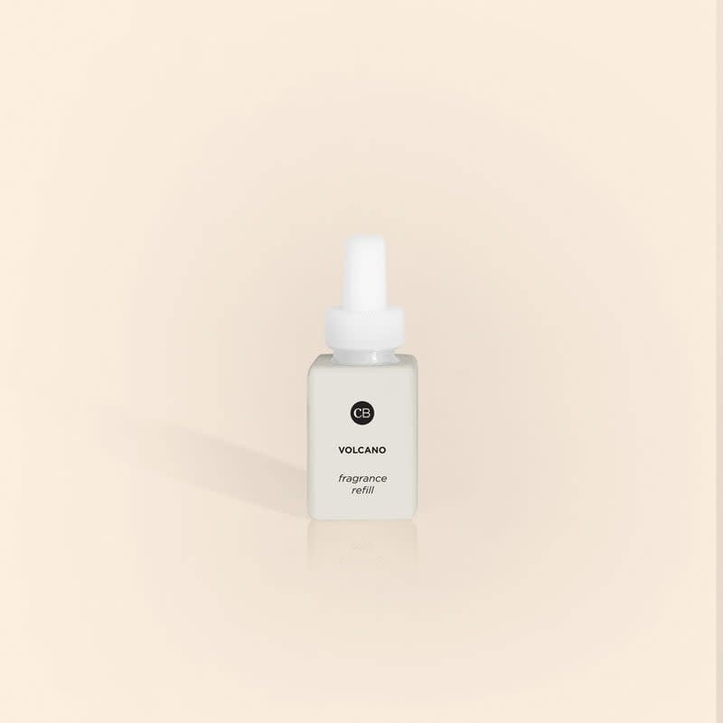 CB + Pura Volcano fragrance refill vial with dark volcanic rock texture