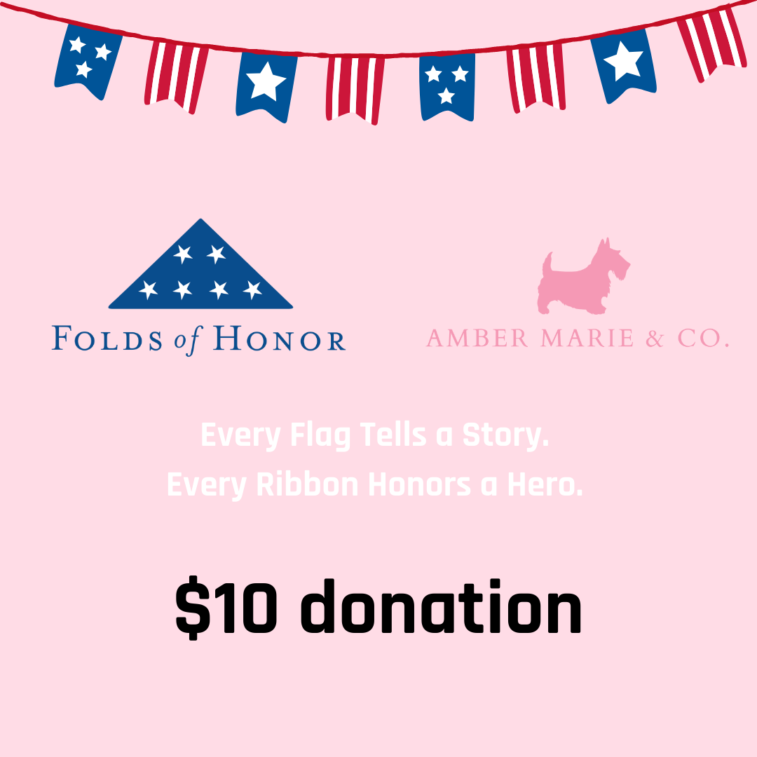 Folds of Honor $10 donation graphic with patriotic bunting and logos.