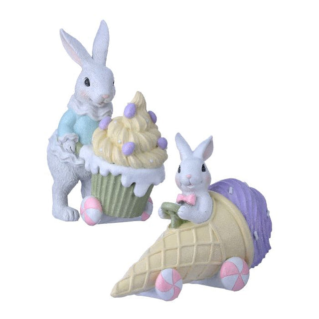 Resin bunny figurine with sweet-themed decorative elements