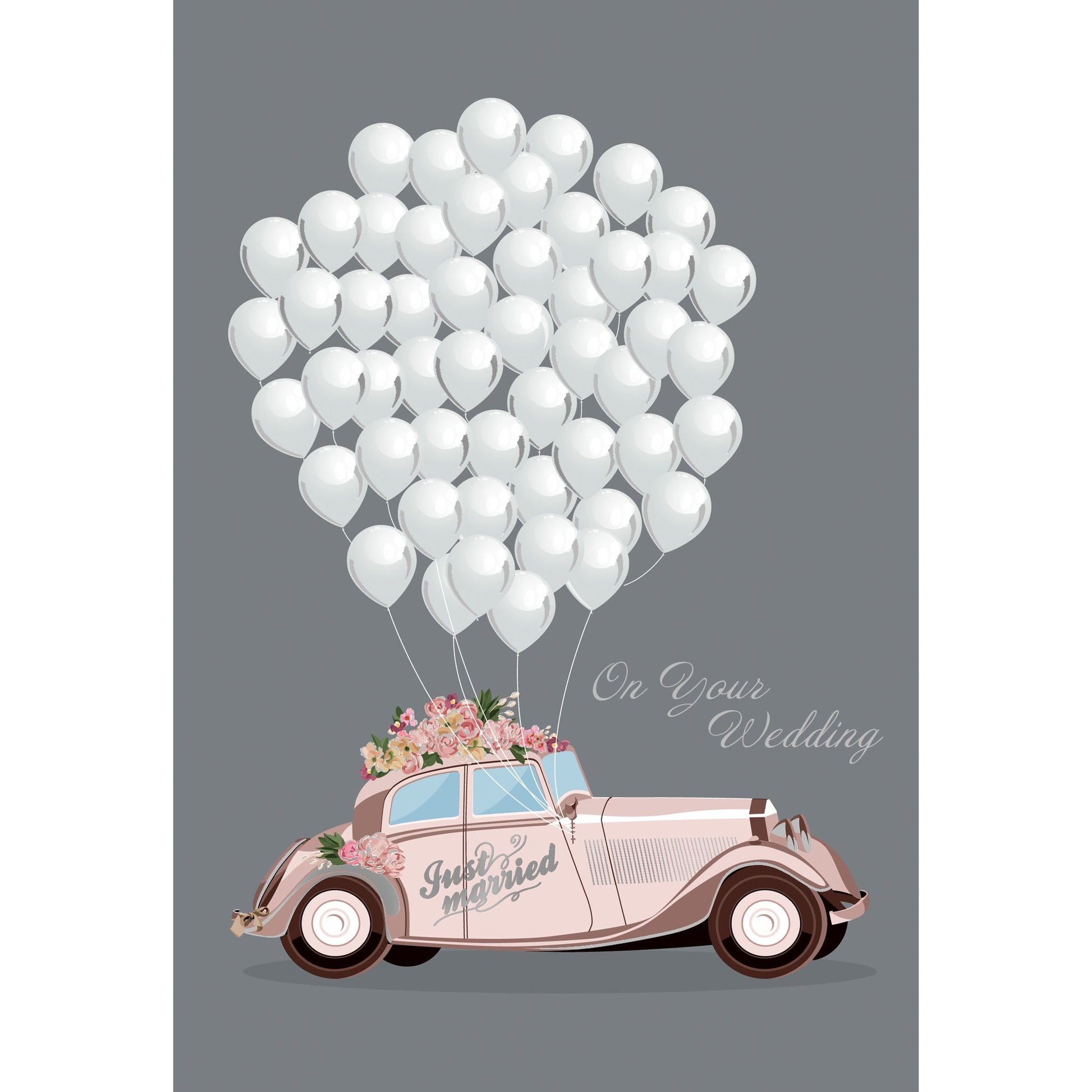 White foil balloon with embossed text reading 'May today be the start of a beautiful journey' and 'Congratulations'.