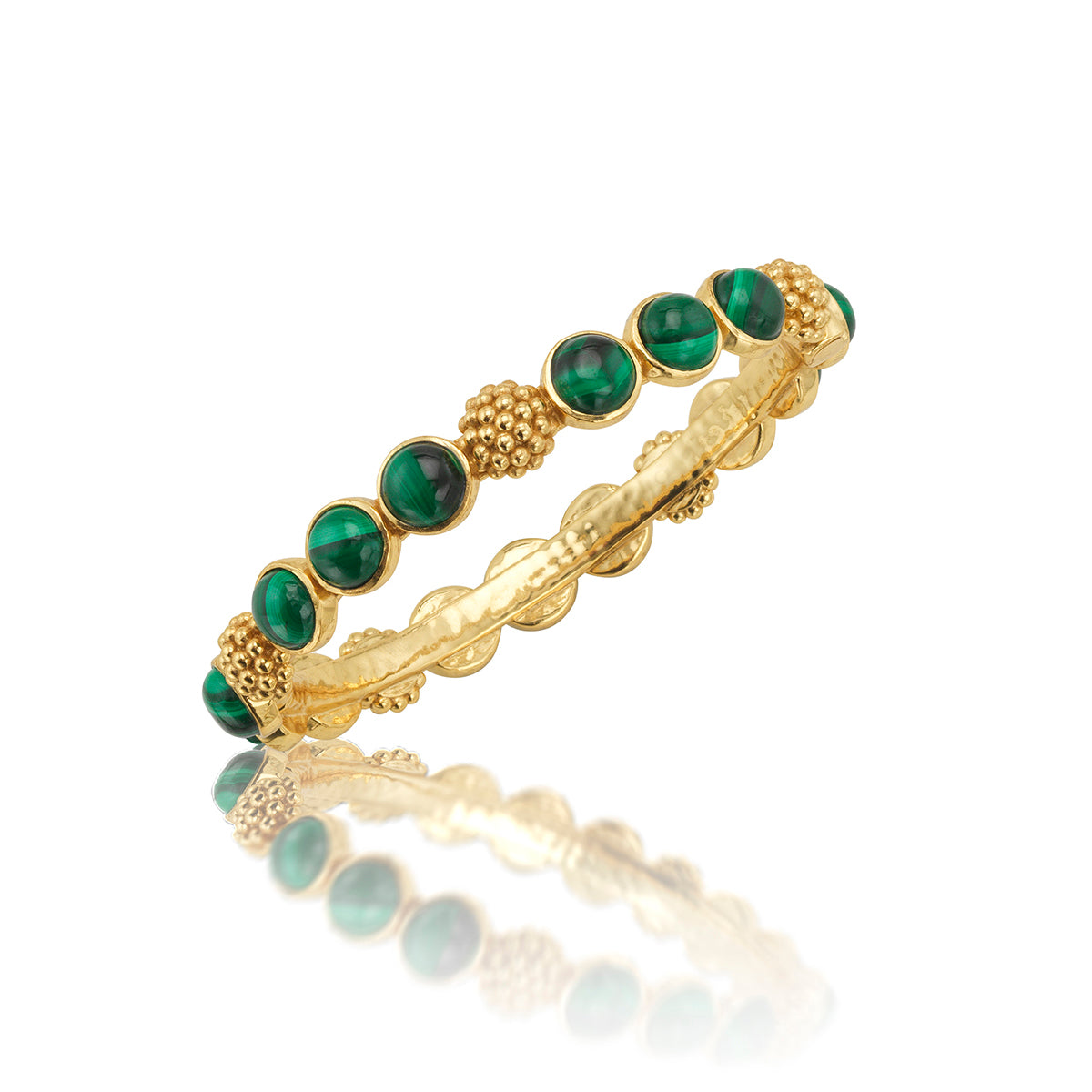 Malachite hinged bangle bracelet with a smooth gemstone finish.