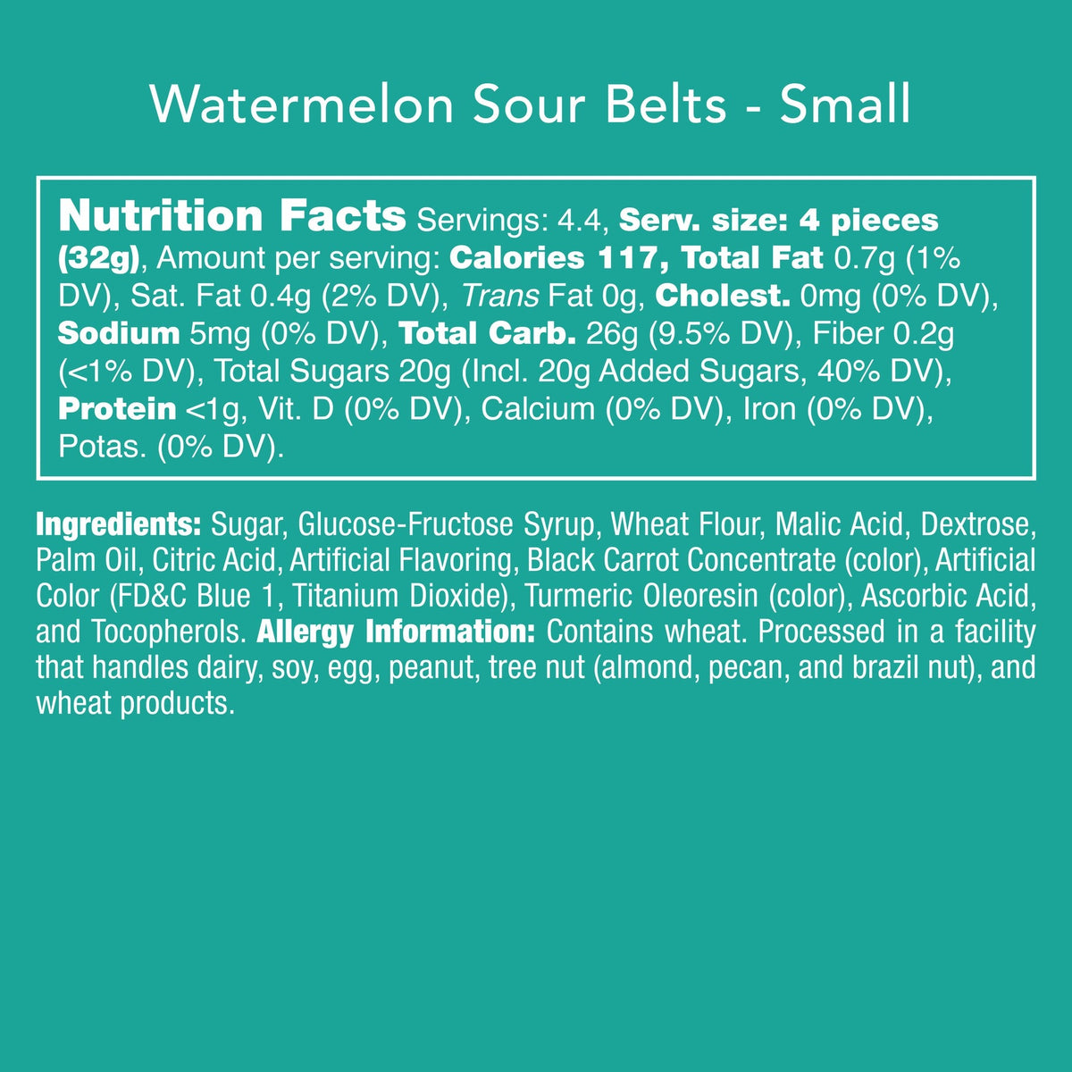 Packaged Sour Belts candies featuring tart cherry-flavored ribbons in a clear box.