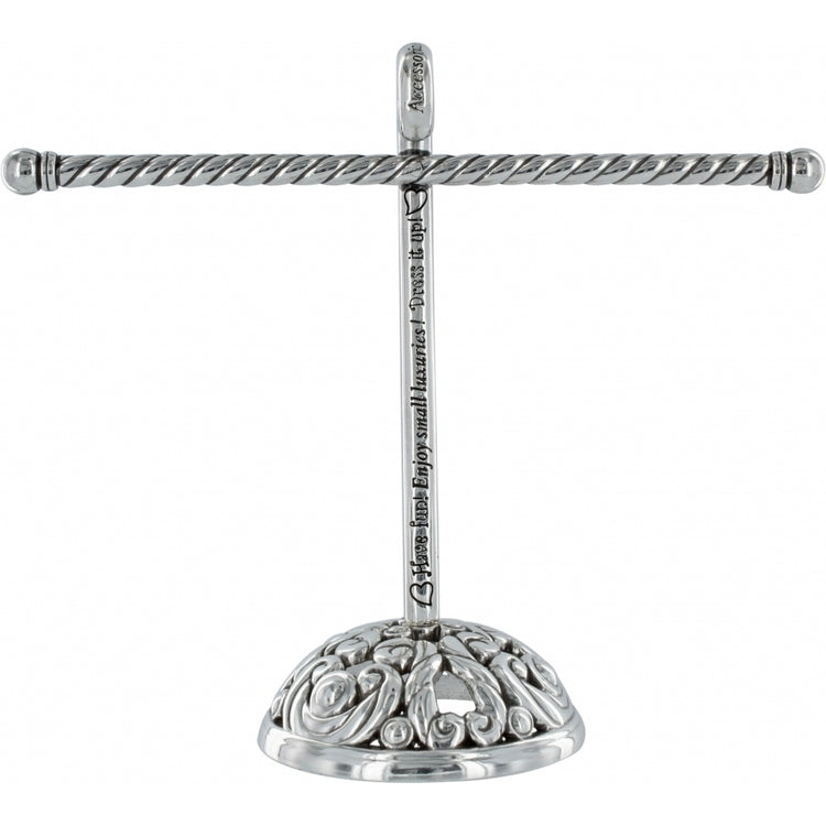 Silver plated Accessorize Bracelet Tree with a twisted horizontal bar and decorative domed base.
