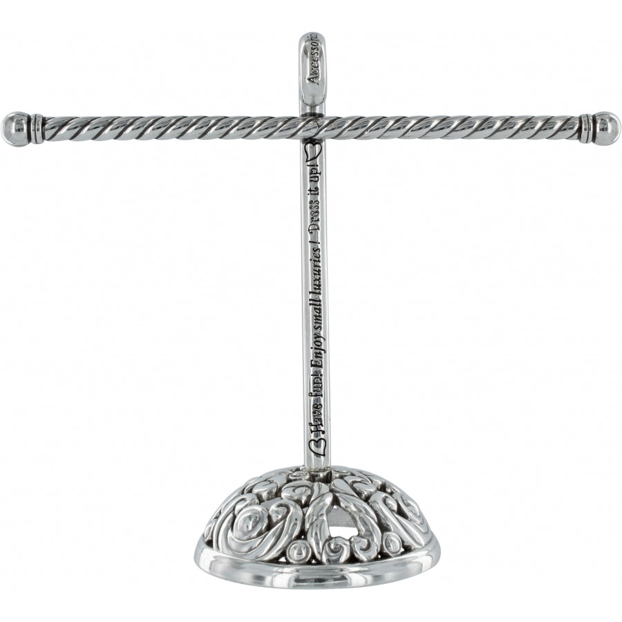 Silver plated Accessorize Bracelet Tree with a twisted horizontal bar and decorative domed base.