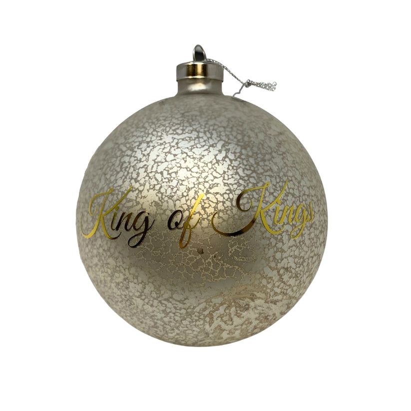 4.75-inch glass ball ornament featuring a King of Kings silhouette with gold detailing.